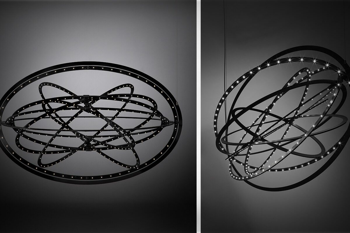 Elegante Artemide Copernico Pendelleuchte mit modernem Design und flexiblen Gelenkarmen.