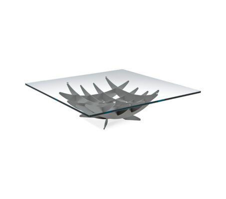 Eleganter Couchtisch Atlas mit Glasplatte und modernem Metallgestell von Cattelan Italia.