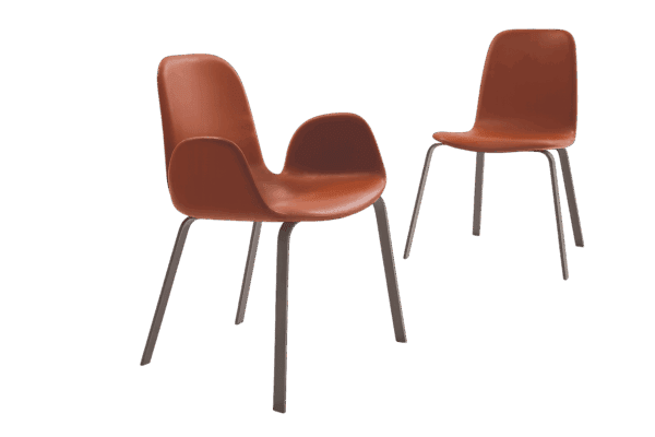 Eleganter moderner Stuhl mit hochwertigem Pechleder-Bezug in zeitlosem Design.