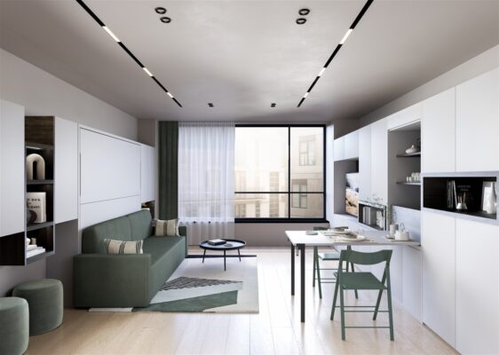 Elegantes Schrankbett mit integrierter Schrankwand - ideale Raumlösung für kleine Wohnungen und Zimmer.