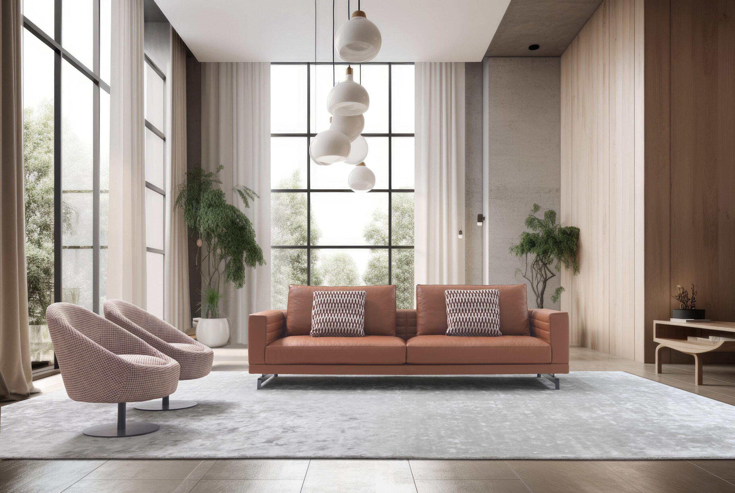 Modernes Gyform Morfeo Sofa in elegantem Wohnzimmer mit großem Fenster.