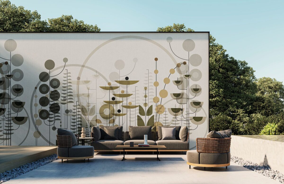 Moderne geometrische Tapete Jacques in Schwarz-Weiß von Instabilelab für stilvolle Wandgestaltung.