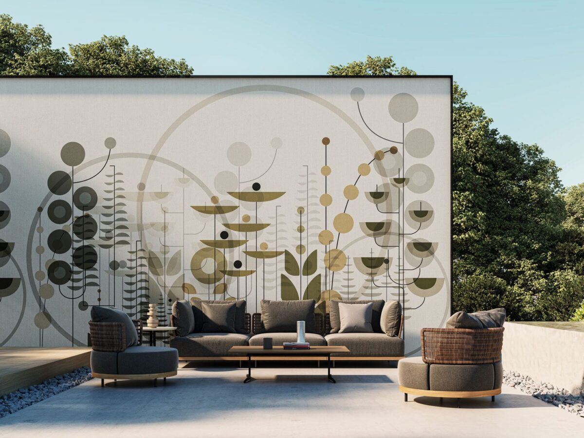 Moderne geometrische Tapete Jacques in Schwarz-Weiß von Instabilelab für stilvolle Wandgestaltung.