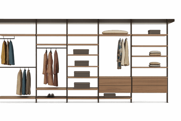 Moderner begehbarer Kleiderschrank Novel von Kristalia mit offenem Design für stilvolle Wohnräume.