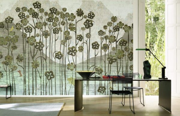 Luxuriöse Elitis Designer-Tapete Soleil Levant mit elegantem Muster für exklusive Wandgestaltung.