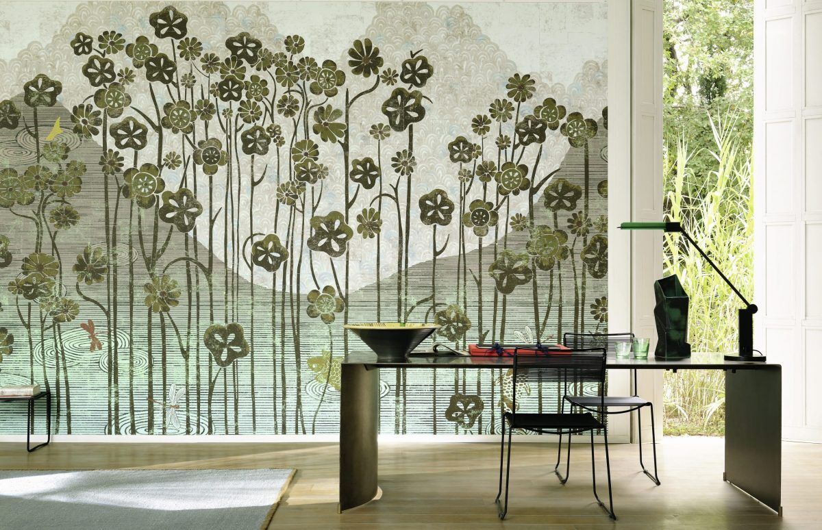 Luxuriöse Elitis Designer-Tapete Soleil Levant mit elegantem Muster für exklusive Wandgestaltung.