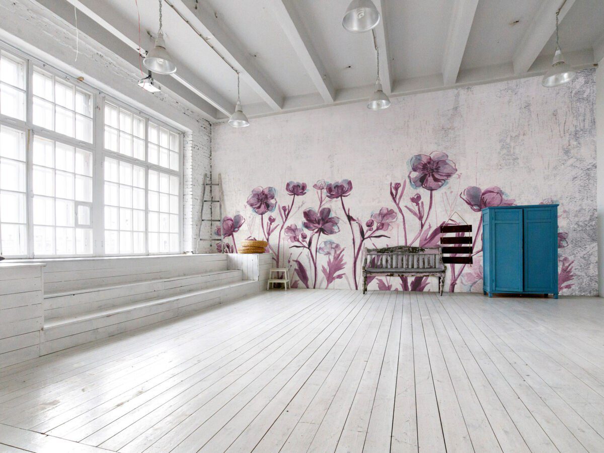 Abstrakte Tapete in zarten Pastellfarben mit künstlerischem Design von Instabilelab.