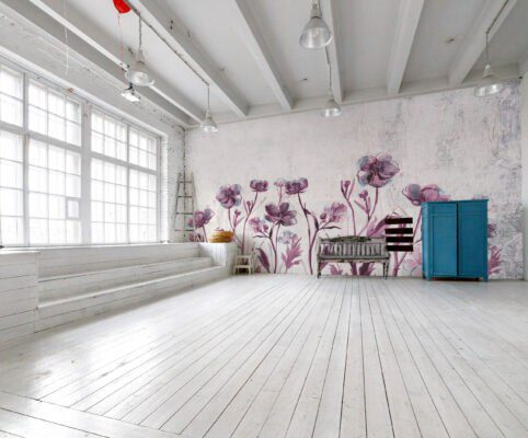 Abstrakte Tapete in zarten Pastellfarben mit künstlerischem Design von Instabilelab.