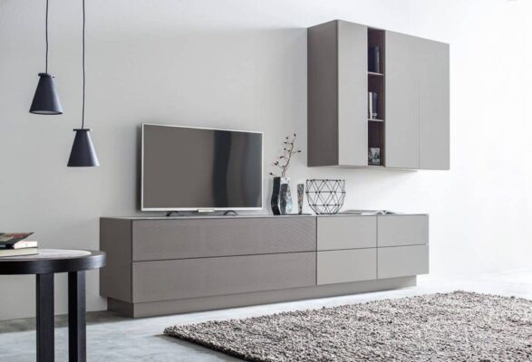 Moderne Sudbrock Cubo 15 Wohnwand mit eleganten Schränken und offenen Regalen in Premium-Qualität.