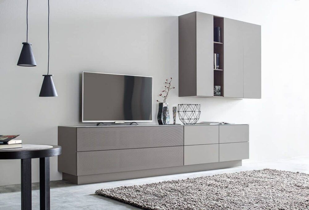 Moderne Sudbrock Cubo 15 Wohnwand mit eleganten Schränken und offenen Regalen in Premium-Qualität.