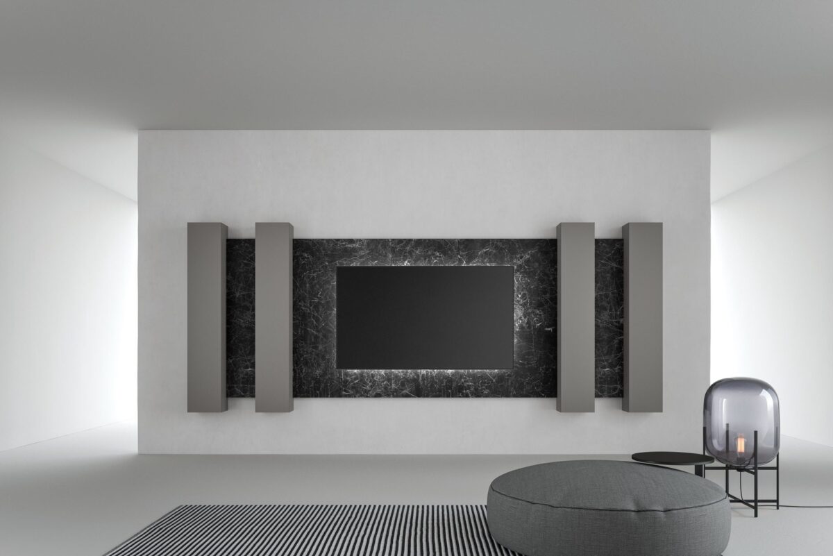 Moderne Caccaro TV-Wand mit elegantem Design und praktischem Stauraum für das Wohnzimmer.