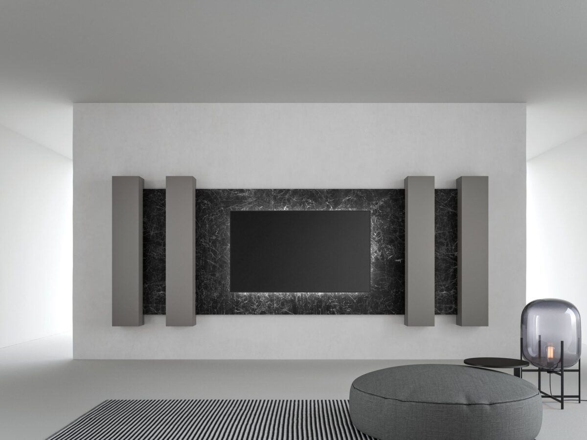 Moderne Caccaro TV-Wand mit elegantem Design und praktischem Stauraum für das Wohnzimmer.