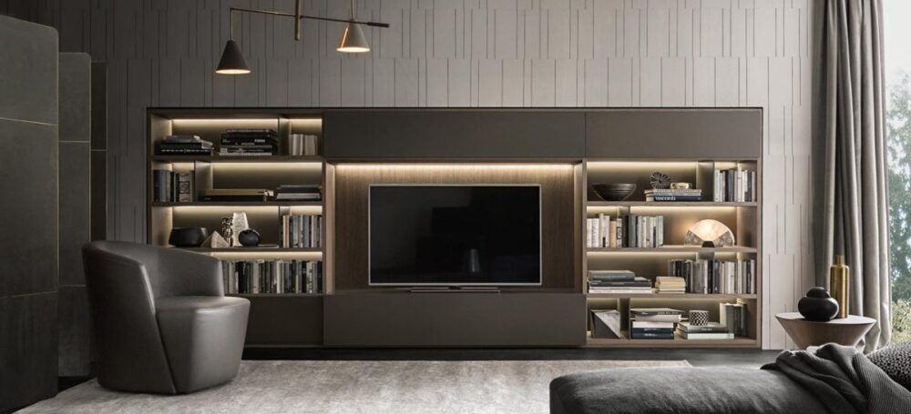 Flexus 14 Wohnwand mit Regalen und Schränken in elegantem Design von Giellesse.