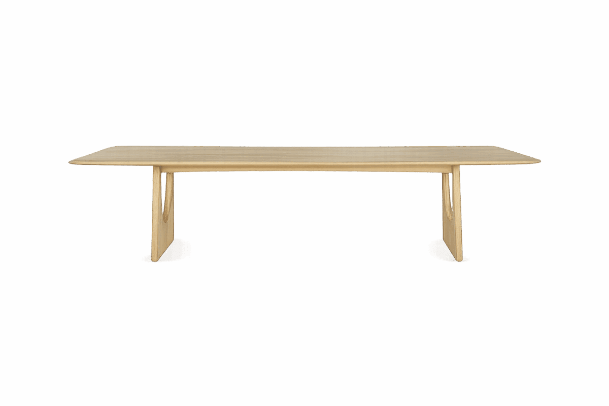 Moderner Ethnicraft Geometric Esstisch aus massiver Eiche mit schwarzem Metallgestell im minimalistischen Design.