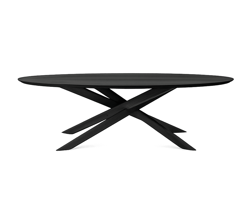 Moderner Ethnicraft Mikado Massivholz-Esstisch mit charakteristischem Kreuzgestell für elegante Esszimmer.