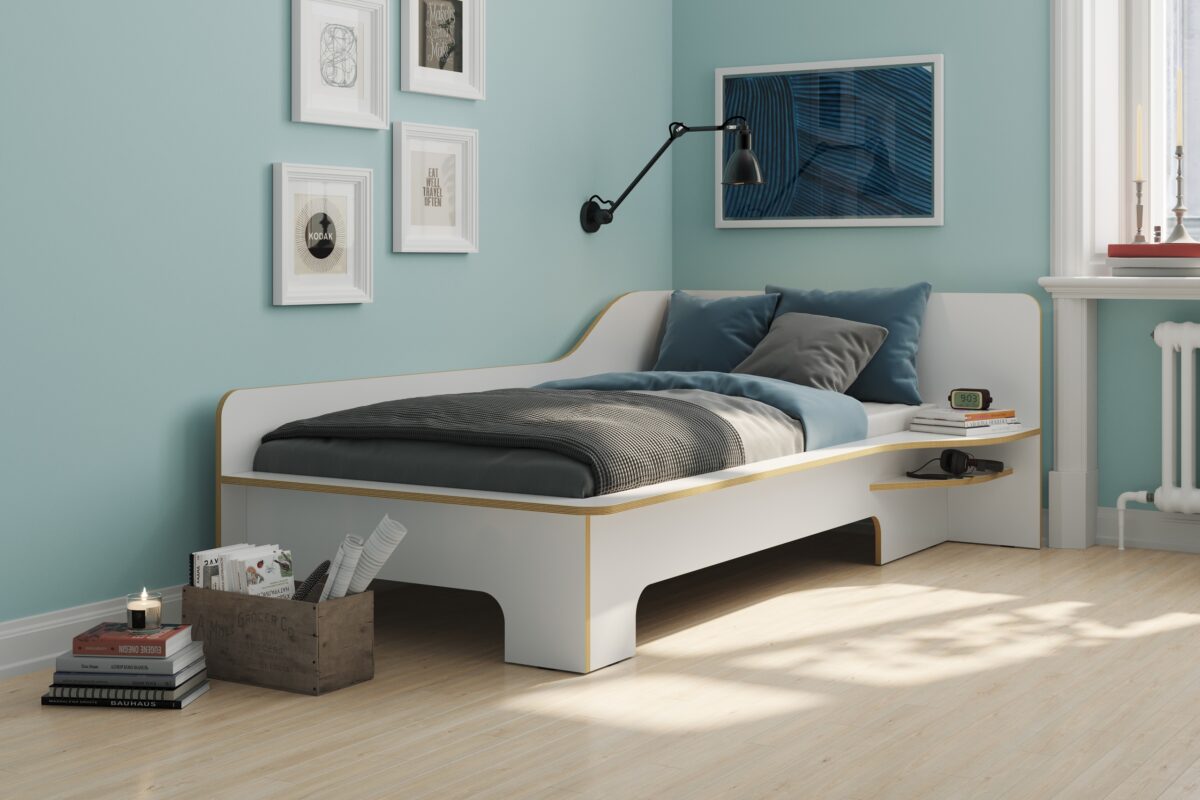 Elegantes schwebendes Massivholzbett aus Eiche, Design Plane von Müller Möbel.