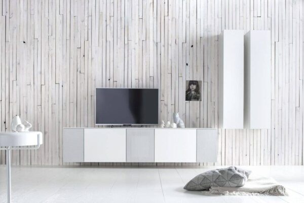 Modernes Medienmöbel Cubo 9 von Sudbrock mit eleganten Schubladen und offenen Fächern.