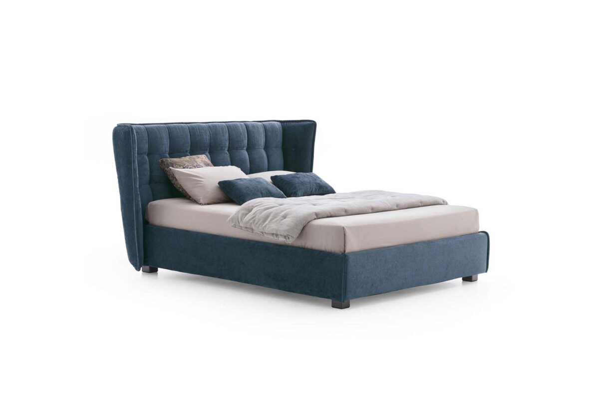 Modernes Polsterbett Aspen mit gepolstertem Kopfteil in elegantem Grau für stilvolle Schlafzimmer.