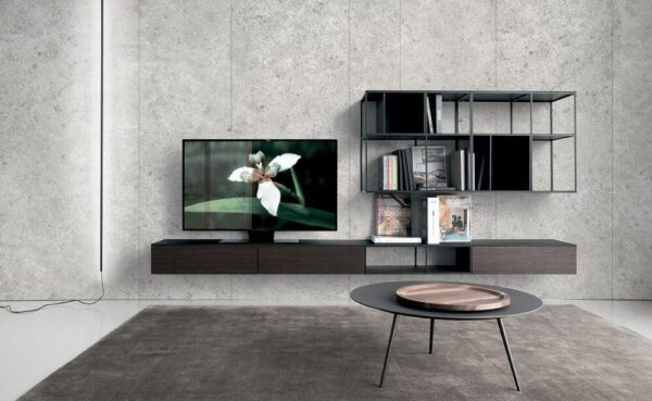 Modulares Extendo Regal mit offenen Fächern und Schubladen für kreatives Arbeiten im Atelier.