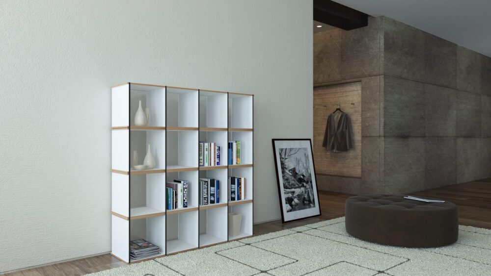 Minimalistisches Tojo Aktenpack 7 Ordnerregal aus Holz für moderne Büroorganisation.