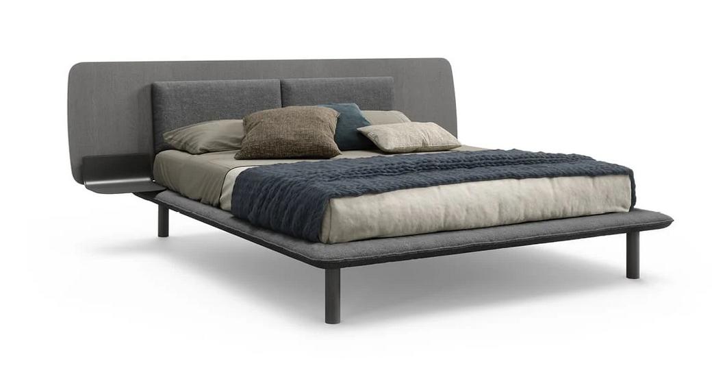 Modernes Doppelbett Matisse von Novamobili mit gepolstertem Kopfteil in elegantem Design.