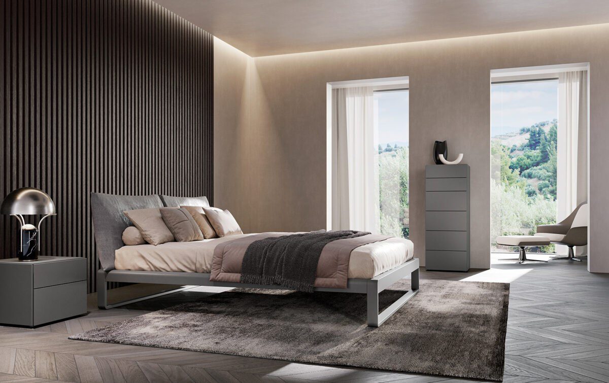 Modernes Olivieri Martin Bett mit elegantem Kopfteil für stilvolle Schlafzimmer.
