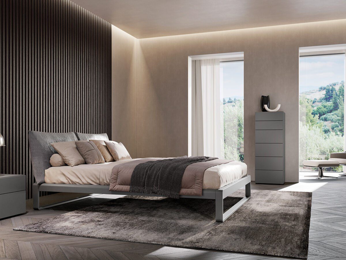 Modernes Olivieri Martin Bett mit elegantem Kopfteil für stilvolle Schlafzimmer.