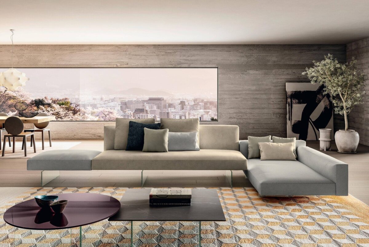 Elegantes schwebendes Lago Air Sofa in modernem Design für stilvolle Wohnzimmer.