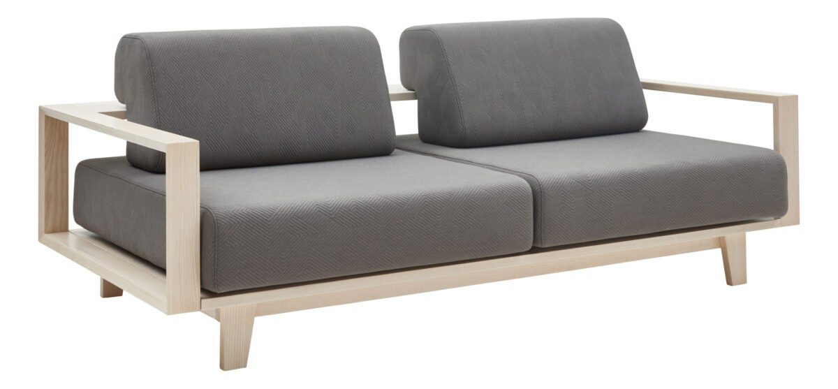 Modernes Softline Holzsofa mit elegantem Gestell und zeitlosem skandinavischen Design für stilvolle Wohnräume.