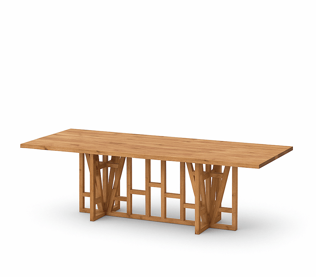 Moderner Fachwerk-Tisch aus nachhaltigem Holz von Vitamin Design mit minimalistischem Gestell.
