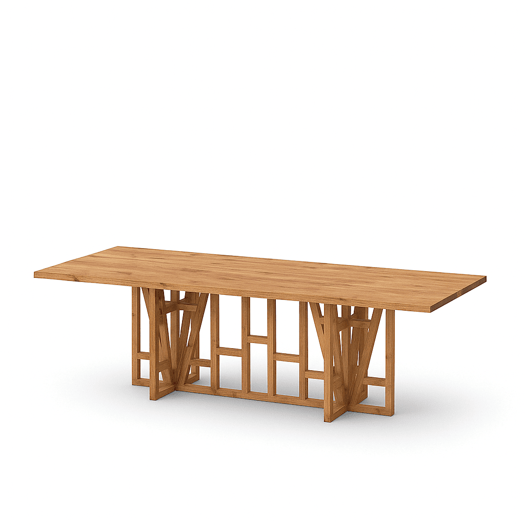 Moderner Fachwerk-Tisch aus nachhaltigem Holz von Vitamin Design mit minimalistischem Gestell.