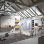 Modernes Jugendzimmer mit platzsparendem Klappbett und integriertem Schreibtisch von Wallbed Italia.