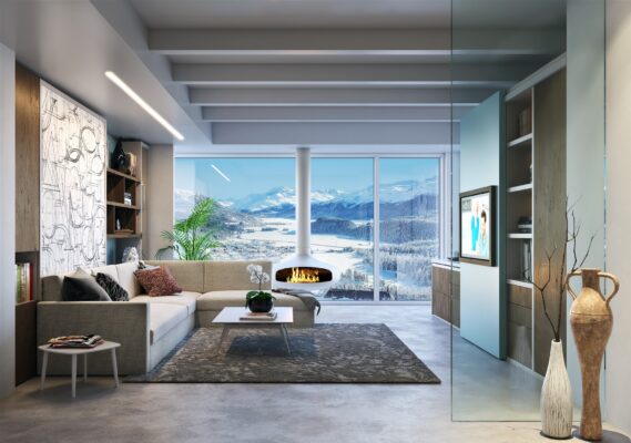 Platzsparendes italienisches Schrankbett mit integriertem Sofa für kleine Wohnräume.