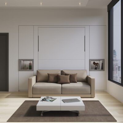 Platzsparende Schrankbett-Sofa-Kombination von Wallbed Italia für moderne Wohnräume.