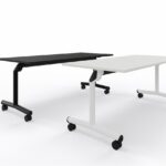 Mobiler Klapptisch Wini Twister mit flexibler Tischplatte für vielseitige Nutzung im Büro.