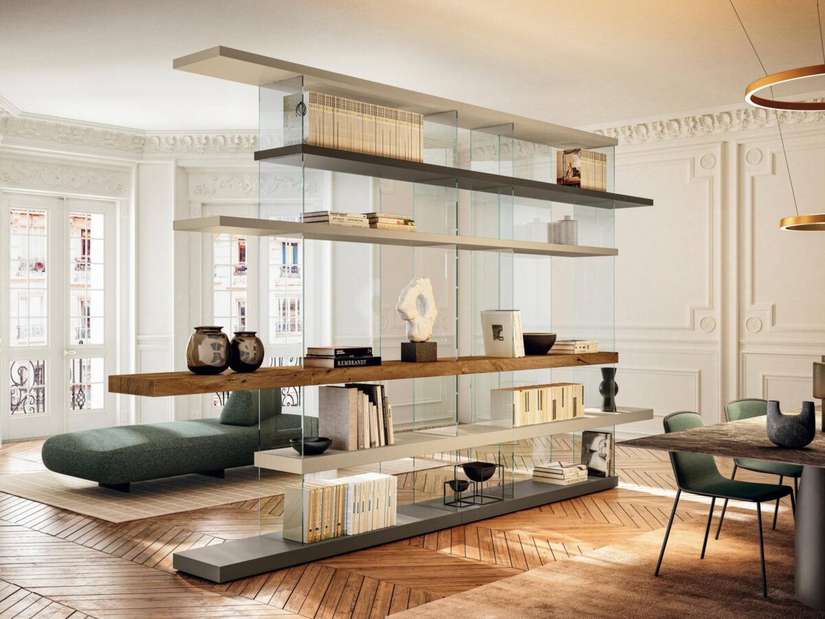 Elegante Lago Regale mit modernem Design für zeitgemäße Wohnräume und innovative Aufbewahrungslösungen.