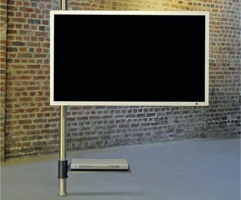 Elegante Wissmann Post 129 TV-Standsäule mit drehbarer Halterung für moderne Wohnräume.