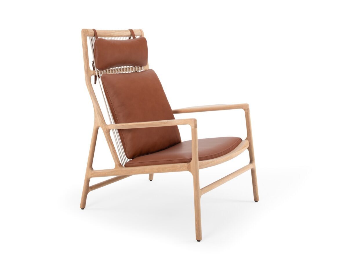 Eleganter Dedo Loungesessel mit weißer Eiche und cognacfarbenem Leder von Gazzda