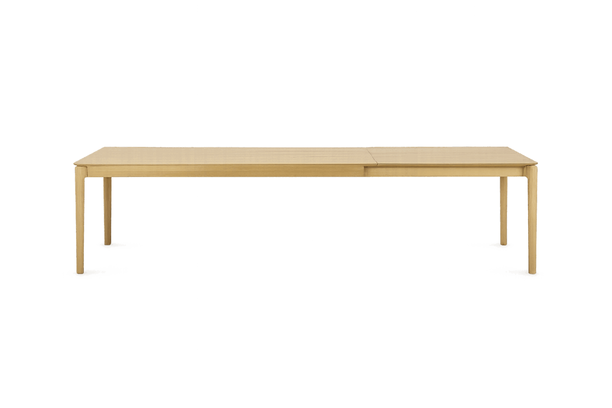 Ethnicraft Bok Esstisch aus massiver Eiche mit eleganten schwarzen Metallbeinen.