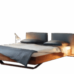 Modernes graues Polsterbett B15 mit hohem gepolstertem Kopfteil für elegante Schlafzimmer.