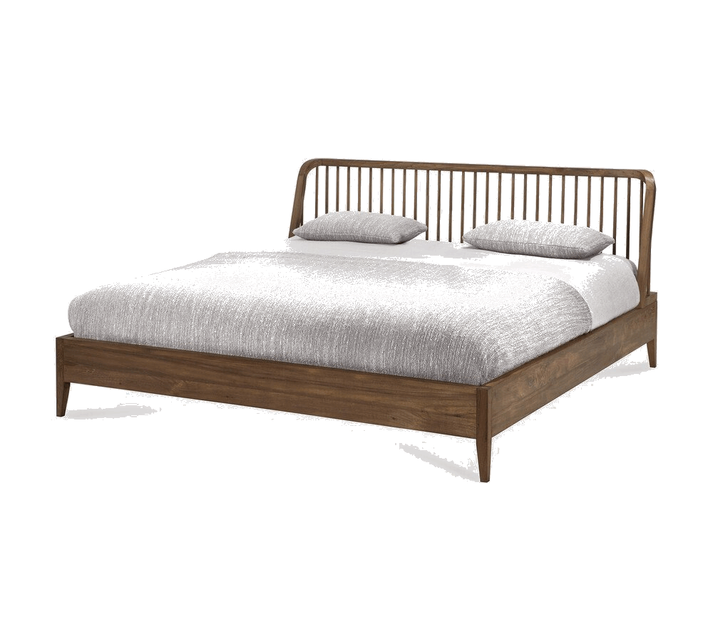 Ethnicraft Spindle Bett aus massiver Eiche mit charakteristischen Spindelbeinen im skandinavischen Design.