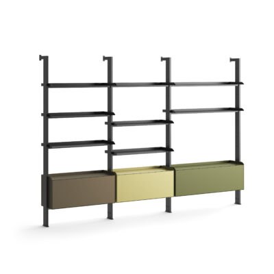 Graues Scala Wandregal B300 mit grünen Akzenten von Müller Metall, modernes Regalsystem.