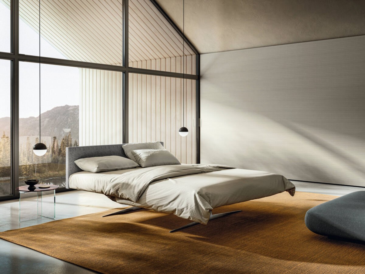 Lago Steel Metallbett mit minimalistischem Design und schlankem schwarzen Rahmen für modernes Schlafzimmer.