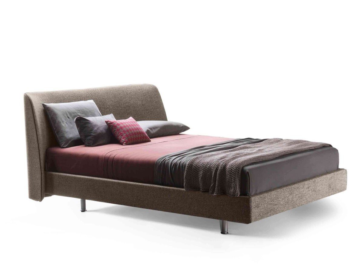 Modernes Lema Designerbett mit gepolstertem Kopfteil in elegantem Grau für luxuriöse Schlafzimmer.