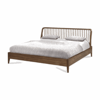 Massives Eichenbett mit eleganten Spindelbeinen - minimalistisches skandinavisches Design von Ethnicraft.