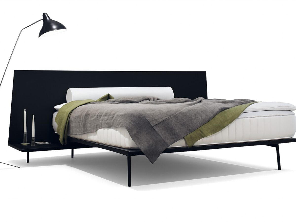 Modernes Moretta Bett in elegantem Mintgrün für stilvolles Schlafzimmer-Design.