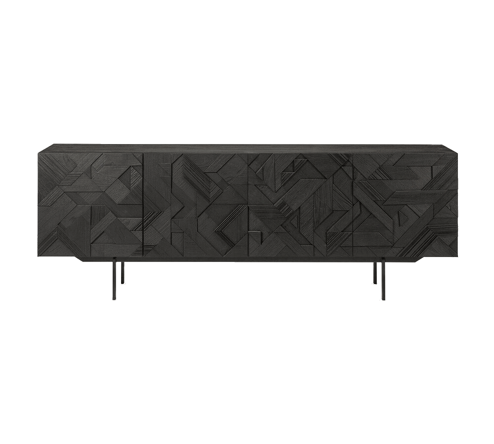 Moderne Eiche Kommode mit geometrischem Rautenmuster, vier Schubladen, skandinavischer Stil von Ethnicraft.