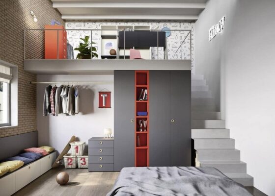 Moderne Nidi Jugendzimmer mit kreativen Möbeln und farbenfrohen Gestaltungsideen für Teenager.