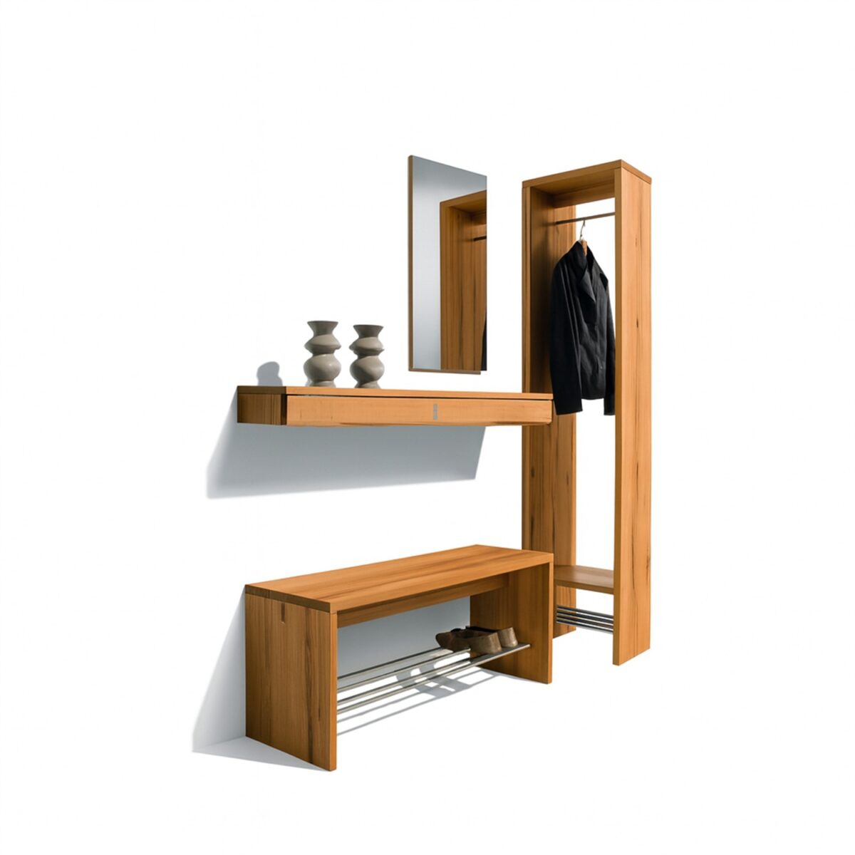 Moderne Team7 Cubus Garderobe aus Holz, 150x150 cm für stilvolle Dielengestaltung.