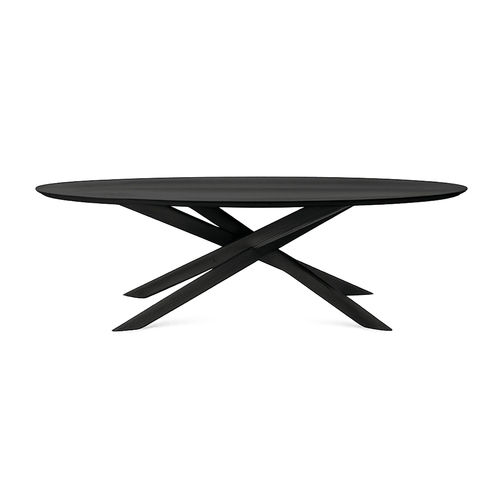 Moderner Ethnicraft Mikado Massivholz-Esstisch mit charakteristischem Kreuzgestell für elegante Esszimmer.